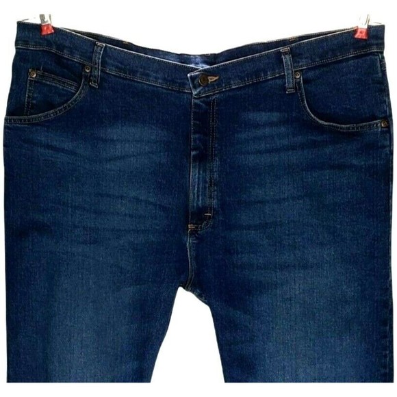 Wrangler Mens Jeans Actual Size 42x31 Dark Blue Wash Straight Leg - Picture 2 of 7